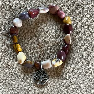 Jasper Stone Stretch Bracelet with Tree of Life Charm